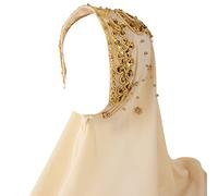 LumiSyne Hijab Mousseline Pour Femme Musulmane Voilée Jersey Hijab De Couleur Unie Avec Perles Paillettes Doré Doux Foulard De Tête Wrap Longue Écharpe Châle Foulard à Enfiler Croisé Turban Khimar