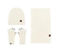 LumiSyne Hiver 3 En 1 Packs Bonnet Tricoté Écharpe Et Gants Homme Femme Couleur Unie Câble Tricot Chapeau Beanie Écharpe Longue Gants d'Écran Tactile Épaissie Douce Chaude Doublure Polaire