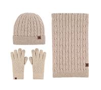LumiSyne Hiver 3 En 1 Packs Bonnet Tricoté Écharpe Et Gants Homme Femme Couleur Unie Câble Tricot Chapeau Beanie Écharpe Longue Gants d'Écran Tactile Épaissie Douce Chaude Doublure Polaire
