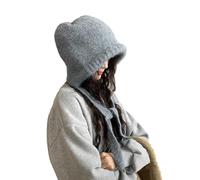 LumiSyne Hiver Bonnet Tricoté Femme Couleur Unie Tricot De Laine avec Cordon De Serrage Ajustable Double Usage Bonnet avec Oreillette Et Sac Bandoulière Balaclava Vintage Bonnet Slouch Chapeau Chaud