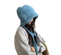 LumiSyne Hiver Bonnet Tricoté Femme Couleur Unie Tricot De Laine avec Cordon De Serrage Ajustable Double Usage Bonnet avec Oreillette Et Sac Bandoulière Balaclava Vintage Bonnet Slouch Chapeau Chaud