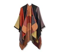 LumiSyne Hiver Poncho Châle en Cachemire Femmes Poncho Tricot Motif à Carreaux Bloc De Couleurs Ouverture Poncho Cardigan Tartan Châle Couverture Élégant Châle Etole Grand Chaud Echarpe Pashmina