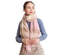 LumiSyne Hiver Senior Écharpe à Carreaux Foulard En Cachemire Avec Gland Pour Femmes Hommes Grand Tartan Châle Motif à Plaid Classique Doux Et Chaude Etoles,Taille unique,Rose