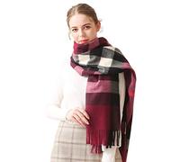 LumiSyne Hiver Senior Écharpe à Carreaux Foulard En Cachemire Avec Gland Pour Femmes Hommes Grand Tartan Châle Motif à Plaid Classique Doux Et Chaude Etoles,Taille unique,Rouge-Vin Rouge
