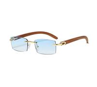 LumiSyne Lunettes De Soleil Carrées Sans Monture Femme Homme Branches Bois Lentilles Dégradé Transparent Protection UV400 Anti-Éblouissement Lunettes Rectangulaires Rétro Décoration Conduite Voyage