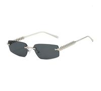 LumiSyne Lunettes De Soleil Rectangulaires Sans Monture Femme Homme UV400 Lentilles Dégradé Transparent Branches En Métal Riveté Tendance Vintage Petit Cadre Carré Lunettes Mode Voyage Vacances