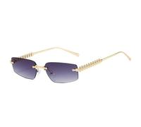 LumiSyne Lunettes De Soleil Rectangulaires Sans Monture Femme Homme UV400 Lentilles Dégradé Transparent Branches En Métal Riveté Tendance Vintage Petit Cadre Carré Lunettes Mode Voyage Vacances