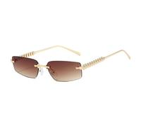 LumiSyne Lunettes De Soleil Rectangulaires Sans Monture Femme Homme UV400 Lentilles Dégradé Transparent Branches En Métal Riveté Tendance Vintage Petit Cadre Carré Lunettes Mode Voyage Vacances