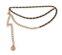 LumiSyne Mode Ceintures Chaîne En Cuir Pour Femmes Tressé En Cuir Ceinture En Métal Superposé Pendentif Portrait Sculpté Réglable Or Chaîne De Corps Chaîne De Taille Pour Robe Pantalon Manteau Jeans