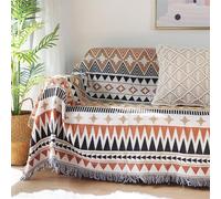 LumiSyne Plaid Aztèque Navajo Couverture Plaid en Coton Tissé avec Gland Style Ethnique Tribal Motif Géométrique Réversible Couverture Décorative Jeté De Lit Jeté De Canapé Tapisserie Nappes Tapis