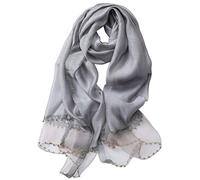 LumiSyne Printemps Nouveau Style Foulards En Soie De Mousseline Femme Écharpe De Couleur Unie Élégante Soie Avec Tulle Décoration Perlée Etoles Longue Châle De Protection Solaire