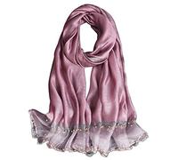 LumiSyne Printemps Nouveau Style Foulards En Soie De Mousseline Femme Écharpe De Couleur Unie Élégante Soie Avec Tulle Décoration Perlée Etoles Longue Châle De Protection Solaire