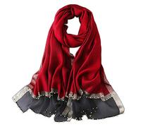 LumiSyne Printemps Nouveau Style Foulards En Soie De Mousseline Femme Écharpe De Couleur Unie Élégante Soie Avec Tulle Décoration Perlée Etoles Longue Châle De Protection Solaire