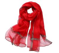 LumiSyne Printemps Nouveau Style Foulards En Soie De Mousseline Femme Écharpe De Couleur Unie Élégante Soie Avec Tulle Décoration Perlée Etoles Longue Châle De Protection Solaire