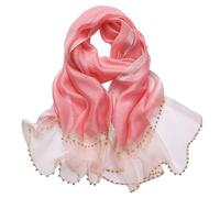 LumiSyne Printemps Nouveau Style Foulards En Soie De Mousseline Femme Écharpe De Couleur Unie Élégante Soie Avec Tulle Décoration Perlée Etoles Longue Châle De Protection Solaire