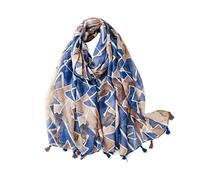 LumiSyne Voile Écharpe Femme Imprimé Floral Plante Motif Géométrique Avec Gland Bicolore Châle Transparent Léger Étole Longue Douce Foulard