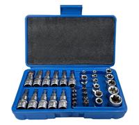 LUMITERRA 34 Pièces Coffret Douilles Torx Femelle 3/8" Profil E4-E20, Embout Torx étoilé Profil T10-T60, Adaptateur 3/8' à 5/16' CR-V Douille Etoile, Avec un étui Solide et Facile à Ranger