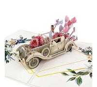 LUMITERRA Carte pop-up Voiture de Mariage just Married en 3D - élégante Carte de Vœux de Félicitations pour l'union, Cadeau d'argent pour le Voyage de Noces et la lune de Miel du Couple de Mariés