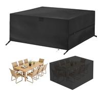 LUMITERRA Funda Mesa Jardin Impermeable, 250x250x90cm, Tela Oxford 420D Funda Protectora Muebles de Jardin Cubre Mesa y Sillas Exterior con Salida de Aire Anti-UV, Antivento, Antipolvo, Negro