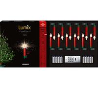 Lumix® Lot de 12 bougies LED sans fil pour sapin de Noël - Flamme métallique - Mini rouge - 9 cm - Blanc chaud - Avec télécommande - 77146