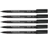 Lumocolor 313-9x Lot De 5 Feutres Universels Permanents, Résistants Aux Frottements Et À L'eau Sur Presque Toutes Les Surfaces, Largeur De Ligne S 0,4 Mm, Rechargeables, Longue Durée De Vie