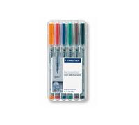 LUMOCOLOR BOÎTE DE 6 FEUTRES UNIVERSELS NON-PERMANENTS COULEURS ASSORTIES POINTE 0,6 MM