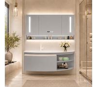 LumoHaus Bathroom Vanity Units with Basin, Wall Mounted Bathroom Mirror Cabinet, Vanity Unit with Basin, Under Sink Bathroom Cabinet Storage for Bathroom