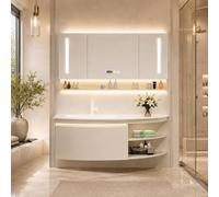 LumoHaus Bathroom Vanity Units with Basin, Wall Mounted Bathroom Mirror Cabinet, Vanity Unit with Basin, Under Sink Bathroom Cabinet Storage for Bathroom