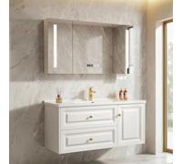 LumoHaus Meuble Salle de Bain avec Vasque, Ensemble Salle de Bain, Armoire Murale, Miroir avec Rangement, Armoire de Toilette, Meuble Lave Main WC(80cn)