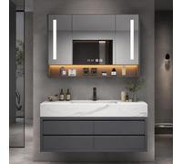 LumoHaus Meuble Salle de Bain Suspendu avec Vasque, Armoire Miroir, Plan en Pierre Frittée, Meuble Vasque avec Tiroirs, Vasque Simple ou Double, Grand Rangement