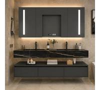 LumoHaus Mueble de Baño Con Lavabo, Lavabo Con Mueble Para Baño, Mueble Bajo Lavabo, Armario de Baño Con Espejo, Muebles de Baño Modernos, Mueble de Baño Colgar(Black+Black,80CM)