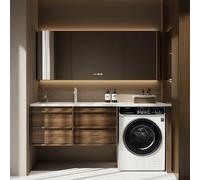 LumoHaus Under Sink Bathroom Cabinet, Bathroom Mirror Cabinet, Wall Mounted Bathroom Cabinet, Mirrored Bathroom Cabinet Set, Under Sink Storage Bathroom Unit, Walnut Finish(47IN)