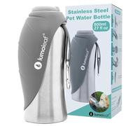 LumoLeaf Bouteilles d'eau Portables pour Chien de 800 ML, Distributeur d'eau de Voyage en Acier Inoxydable pour la Marche, la randonnée et l'extérieur, Bol d'eau Portable pour Grands (Gris, 800ml)
