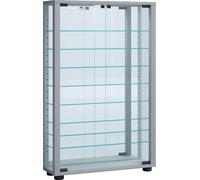 LumoMini vitrine avec miroir 2 portes en verre couleur argent.