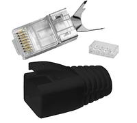 Lumonic 10x Connecteur réseau RJ45 Noir I Avec décharge de traction, aide à l'insertion & protection anti-pli I Fiche à sertir pour câbles réseau LAN