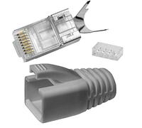 Lumonic 10x fiches réseau RJ45 Gris I Avec décharge de traction, aide à l'insertion & protection anti-pli I Fiche à sertir pour câbles réseau LAN CAT5