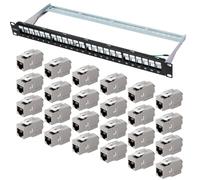 Lumonic 19" Panneau de Brassage CAT8.1 Kit Keystone | 24 Port, 1U avec Champ d'inscription | INCL. 24x modules CAT8.1 sans Outils, 40 Gbit/s | Montage en Rack | Panneau de Brassage Noir | Gestion des