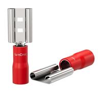Lumonic 25x Douille à languette 0,5-1,5mm² Rouge | pour fiche plate 0,8 x 6,4mm | partiellement isolée | Connecteur de câble sans soudure | laiton étamé | Automobile, construction mécanique