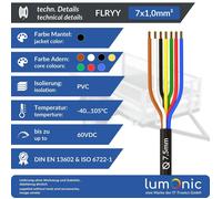 Lumonic 5 m FLRYY 7-core vehicle cable I vehicle cable with cable section 7x 1mm² I trailer cable 7 poles,multi-core trailer cable