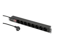 Lumonic Bâti de Prises 19 | PDU 8X | avec Interrupteur | 1U, Alliage d'aluminium, Noir | 2m de câble de raccordement 3G1,5 | 45° Prise de Courant avec Contact de Terre | brièvement Max. 3680W | Rack,
