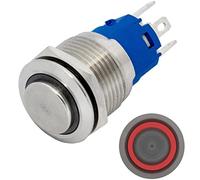 Lumonic bouton poussoir en acier inox en relief 19mm diamètre I Avec une LED annulaire en rouge Dimensions: 2,8x0,5mm Pin s 250V 3A I Résistant au van