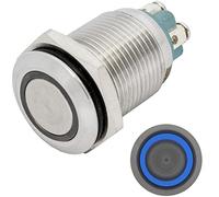 Lumonic bouton poussoir plat en acier inox 16mm diamètre I Avec une LED annulaire bleue Dimensions: raccord à vis 250V 3A I Résistant au vandalisme norme IP65