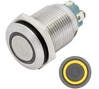 Lumonic bouton poussoir plat en acier inox, diamètre 16mm I Avec une LED circulaire jaune Dimensions: raccord à vis 250V 3A I Résistant au vandalisme norme IP65