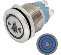 Lumonic bouton poussoir plat en acier inox, diamètre 19mm I Avec une LED en forme de cloche bleue Dimensions: raccord à vis 250V 3A I Résistant au vandalisme norme IP65