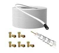 Lumonic Câble d'antenne RG6 135dB 50m + 10x fiches F | 5 fois blindé - Fini les perturbations d'image | Câble SAT, câble coaxial Internet, câble TV