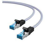 Lumonic CAT8.1 Câble Patch S/FTP 2m | RJ45 | Blanc Bleu Aspect Nylon Premium | Ethernet LAN | Câble de réseau