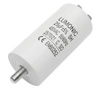 Lumonic Condensateur de démarrage 25µF 450V | avec Prise De Courant I 38x75mm I 25uF I Condensateur de moteur avec boîtier en plastique I Condensateur de service I pour pompes, tondeuses à gazon, outi