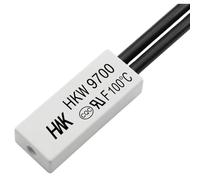 Lumonic HKW9700 Interrupteur de température flat | 100°C ± 5°C | Contact NC NC | max. AC 250V/5A | max. DC 24V/8A | Câble 70mm | 21x8x4mm | Interrupteur thermique, bimétallique, KSD9700 | Moteurs, blo