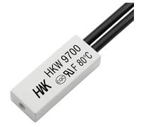 Lumonic HKW9700 Interrupteur de température flat | 80°C ± 5°C | Contact NC NC | max. AC 250V/5A | max. DC 24V/8A | Câble 70mm | 21x8x4mm | Interrupteur thermique, bimétallique, KSD9700 | Moteurs, bloc