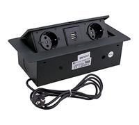 Lumonic KombiBox 2X Prise + 2X Prise de Table USB 2,4A Noir I 2 Prises de Courant avec 230V dans la Tour Max. 3600W I avec Trou de perçage de 230x116mm Idéal pour l'encastrement